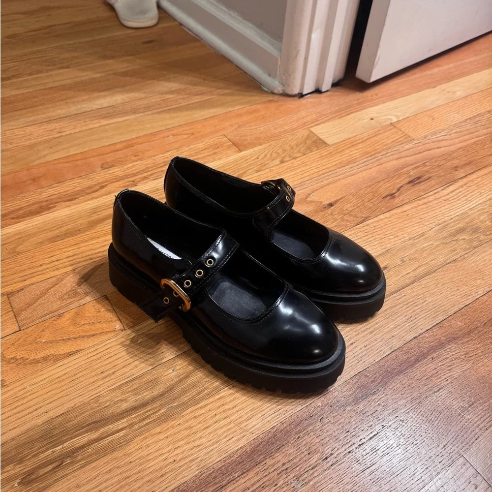 Women’s Black Mary Jane Platform Shoes with Buckle